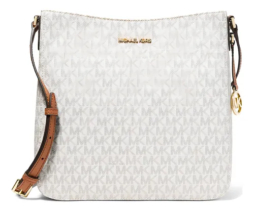 comprar Michael Kors Jet Set Travel Large Logo Messenger Bag Dama Acabado De Los Herrajes Dorado Color Beige Color De La Correa De Hombro Marrón Diseño De La Tela Lona Con Logo Estampado