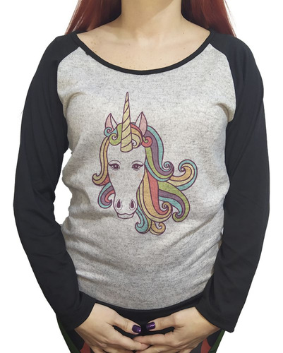 Buzo Lanilla Mujer  Unicornio Cara De Frente Colores Arcoiri