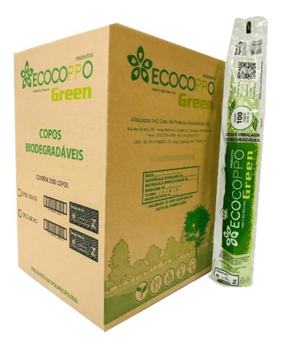 Copo Descartável Biodegradável 180ml Cx2500un Ecocoppo Green