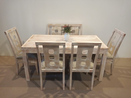 Juego De Comedor En Madera, Mesa Extensible 6 Sillas