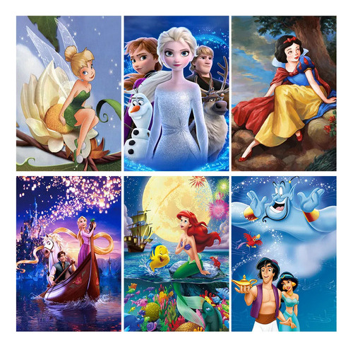 Set De 6 Pinturas De Diamantes Con Diseño De Princesa Disney