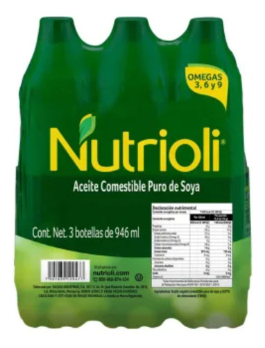 3 Pza Aceite De Soya Nutrioli 3 Pzas De 946 Ml