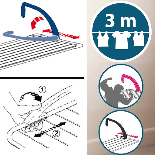 Imagen 5 de 10 de Tendedero Tender Para Balcon Baranda Plegable Gimi Italiano