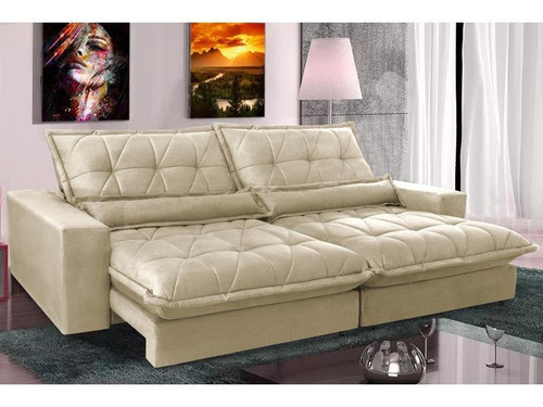 Sofa Retrátil Reclinável Pocket Cama Inbox Soft 2,72m Bege
