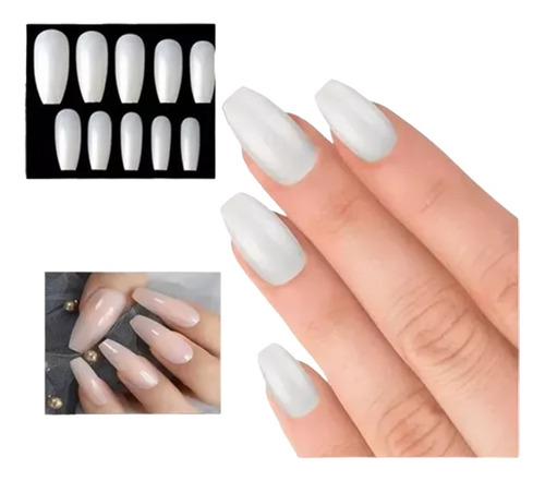 20 Uñas Postizas Para Manos Stiletto Ballerina Color Natural