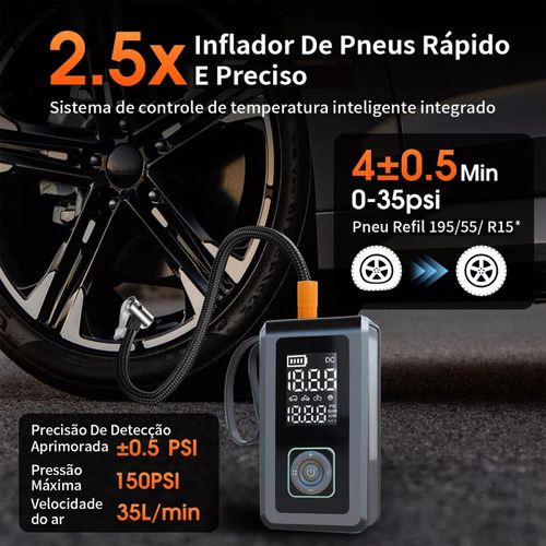 Calibrador Compressor Pneu Bomba De Ar E Auxiliar De Partida