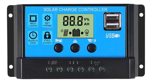 Controlador Carga Solar 30 Panel 12 V 24 Regulador Pantalla