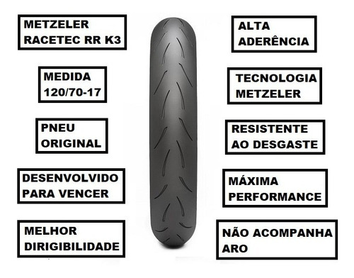 Pneu Metzeler Dianteiro 120/70-17 Racetec Rr K3 Cbr 650f