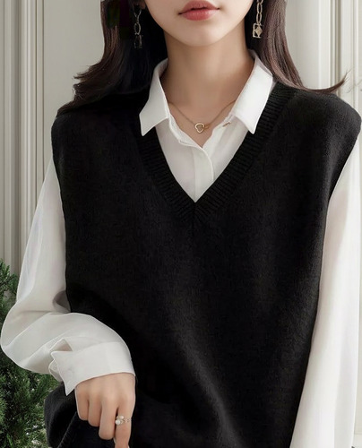 Suéter Dama Con Cuello V Chaleco De Punto De Moda