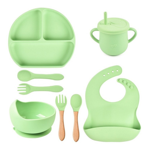 Kit Plato Vaso Babero De Silicona Antideslizante Comida Bebé