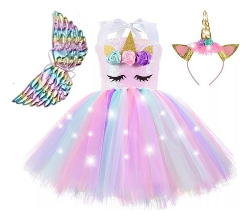 Disfraz Unicornio Niña Con Led Set Vestido Unicornio Pony