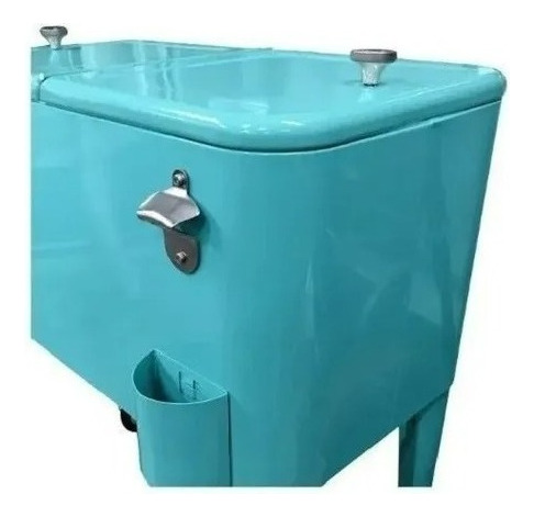 Cooler Retro Metálico Manilla Y Ruedas 60 Litros