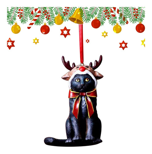 Adorno Colgante Con Forma De Gato, 11 Cm, Rojo, Navidad