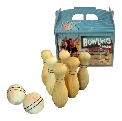 Bowling Clásico De Madera Infantil 6 Pinos Juego Bolos