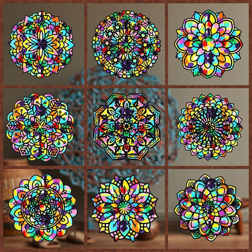 Paquete De 18 Colores Mandala Window Claings Diy Kits De Vid