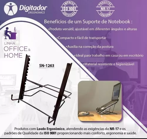 Suporte Para Notebook Ergonômico Home Office Base Regulável NR17 Digitador  Original Apoio Mesa Laptop SN-1263 - Suporte para Notebook - Magazine Luiza