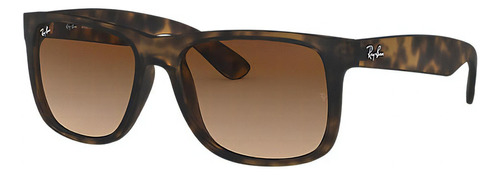 Anteojos de sol Ray-Ban Justin Classic Standard con marco de nailon color matte havana, lente brown de policarbonato degradada, varilla tortoise de nailon - RB4165