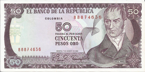 Colombia 50 Pesos Oro 7 Agosto 1981