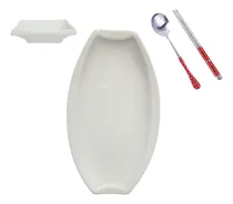 Comprar Plato Salsero Cuchara Palitos Chinos X4pz Ceramica Sushi