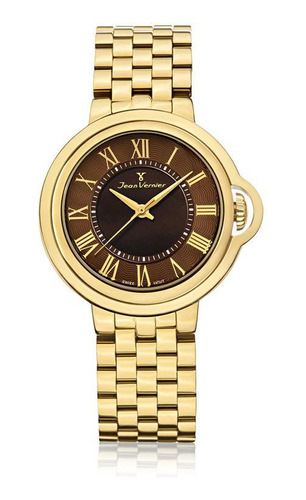 Relógio Pulso Jean Vernier Masculino Aço Dourado Jv01148