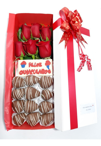 Arreglos Florales Caja Rosas+tarjeta+ Fresa Choc +dom Gratis