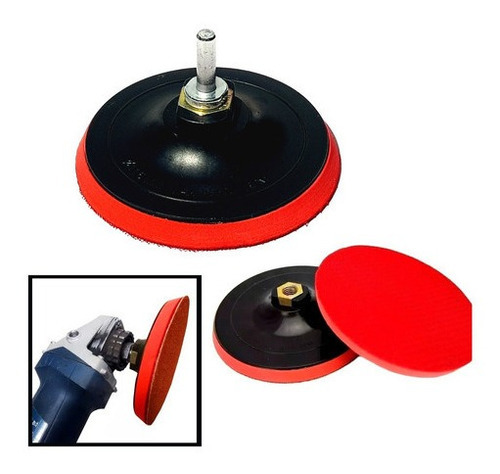 Suporte Para Lixa C/ Velcro Boina 115mm Disco Prato Borracha Cor Vermelho