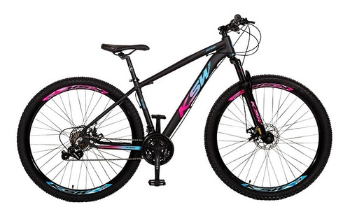 Bicicleta Ksw Xlt 100 21v Shimano Cor Preto com Pink E Azul Tamanho do quadro 21