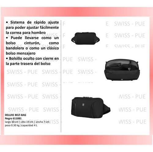 Imagen 2 de 4 de Cangurera Negra, Nylon Victorinox (611081)