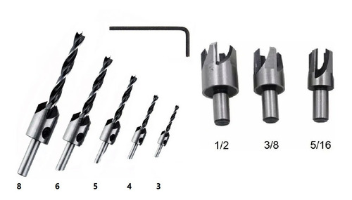 Kit 5 Fresas Biseladoras Avellanadoras Y Boquillas P/tarugo