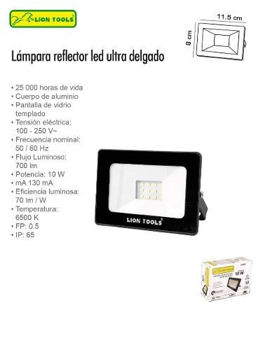 Reflector LED Lion Tools 6049 10W con luz blanco frío y carcasa negro 110V/250V