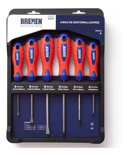 Kit Set Destornilladores Bremen 6pz Phillips Plano 6230