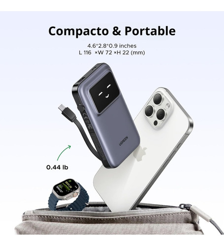 Power Bank Robot Ugreen 10,000mah Usb C 30w Pantalla Tft