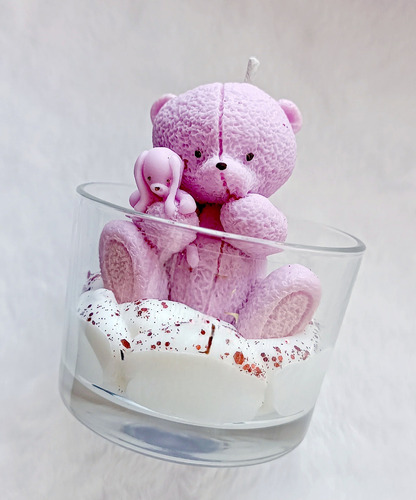 Vela Osito Decorativa De Cera De Soja Para Souvenirs, X 20 U Natural Oso Con Peluche Sin Fragancia