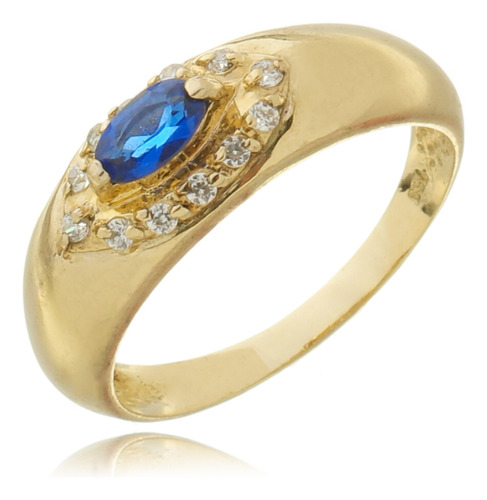 Anel Formatura Ouro 18k Com Prata Mil E Pedra Colorida