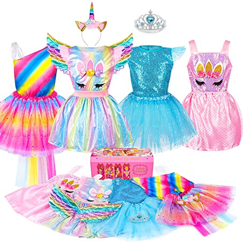 Vestido Princesa Para Niñas, Juego De Disfraz Y Vestido De Princesa Con Coronas, Regalos Para Niñas De 3-6 Años