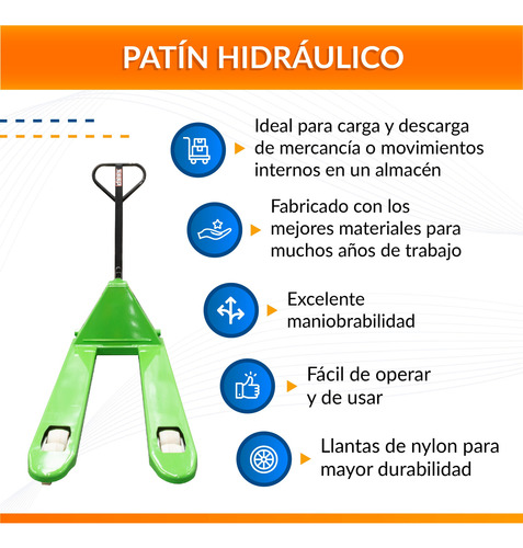Patín Hidráulico De Carga Tarimas Traspaleta 3000 Kg