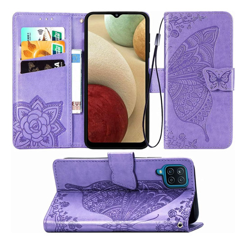 Funda Billetera Violeta Mariposa Para Samsung Galaxy A12