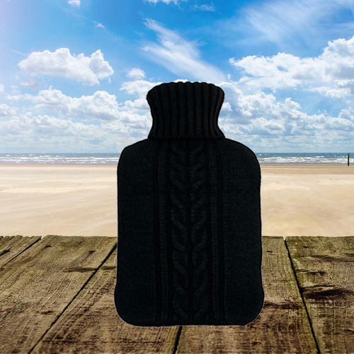 Funda Tejida Negra Para Botella De Agua Caliente, 2 Litros,