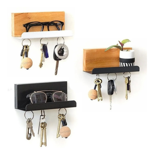 Imagen 1 de 8 de Porta Llaves Pared Magnetico Estante Madera Chapa Portallave