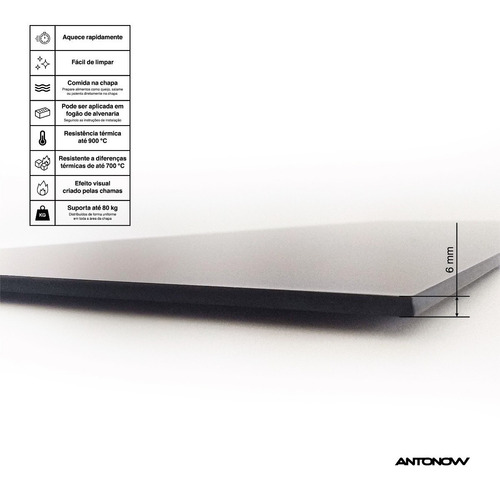 Chapa Vitrocerâmica 65 X 45 Para Fogão A Lenha Moldura Inox