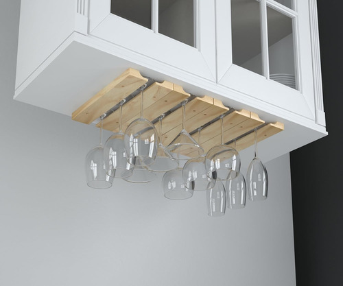 Under Cabinet Mount Wood Stemware Rack 30cm Long Natura...