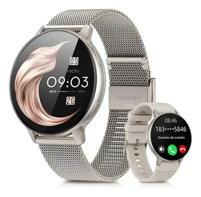 FOXBOX Relógio Inteligentes Smartwatch Chamadas Bluetooth Esportivo Caixa Prateado Pulseira Ideal para Homens e Mulheres IP67 Tela HD WhatsApp Mensagens Notificações