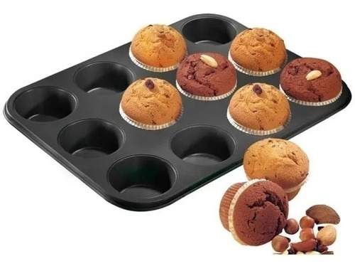 Molde Asadera Muffins Cupcakes Teflón X 12 Antiadherente,