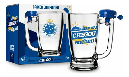 Caneca Chopp Cruzeiro Esporte Clube C/ Campainha Vidro 340ml Cor Transparente