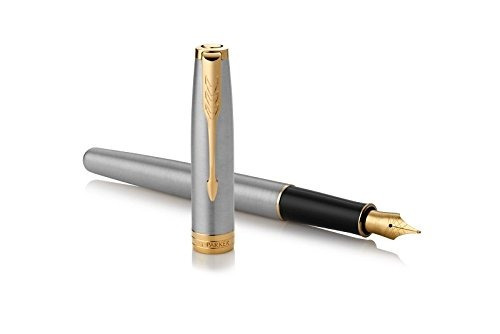 Parker Sonnet Fountain Pen, Stainless Steel With Gold Trim,