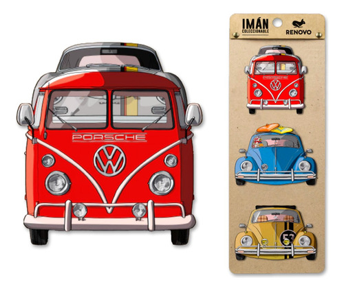 Pack De 3 Imanes Autos - Volkswagen Escarabajo Kombi Porsche