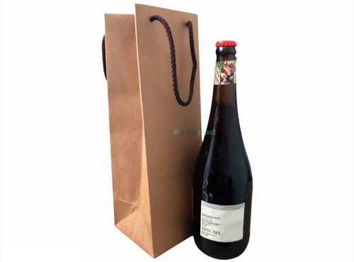 1 Bolsa Papel Kraft Asas Macrame 11x11x34cm M-13 P/ Botella