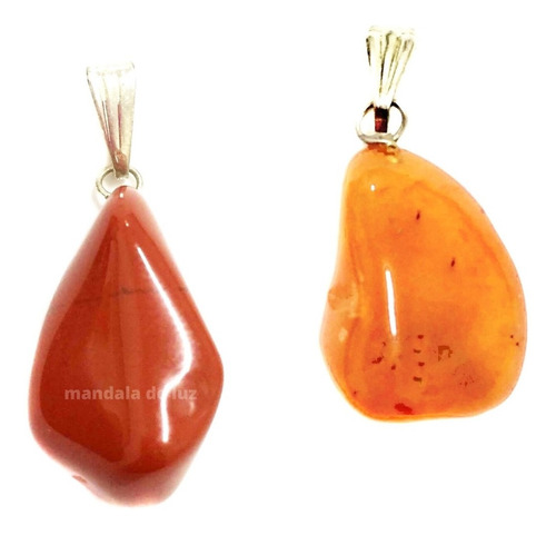 Pingente Prateado De Jaspe Vermelho Pedra Natural  483