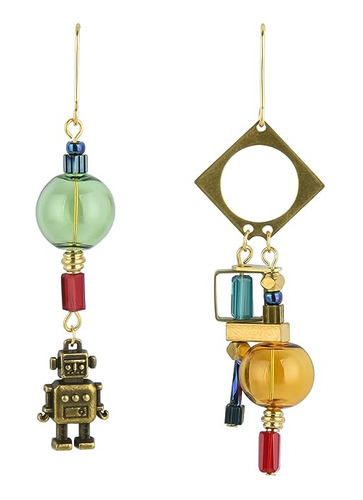 Steampunk Earrings Industrial Jewelry Mismatched Robot Yello