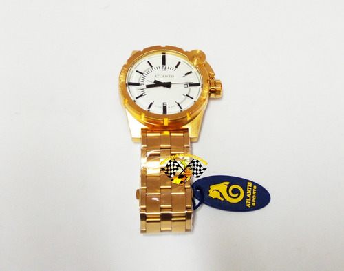 Relógio Masculino Dourado Aço Luxo Grande Atlantis A3283